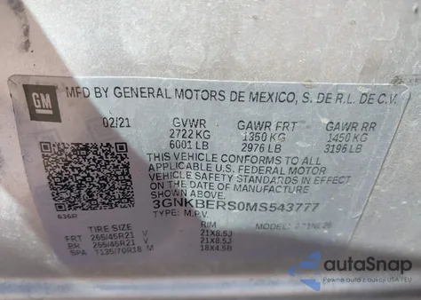 2021 Chevrolet Blazer Fwd Rs from USA, damaged, VIN 3GNKBERS0MS543777